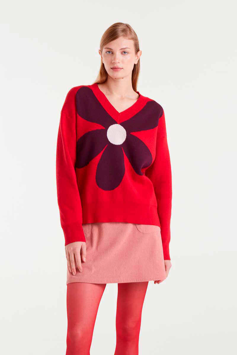 JERSEY DE PUNTO JACQUARD CON ESTAMPADO BIG RED FLOWER