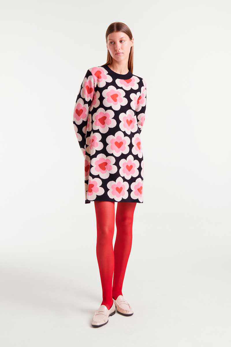 VESTIDO CORTO DE PUNTO JACQUARD CON ESTAMPADO SWEETHEART