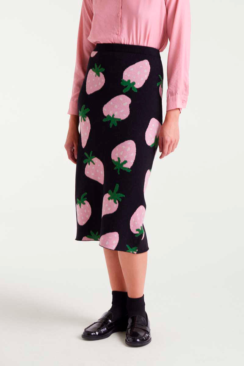 FALDA MIDI JACQUARD CON ESTAMPADO MORANGO