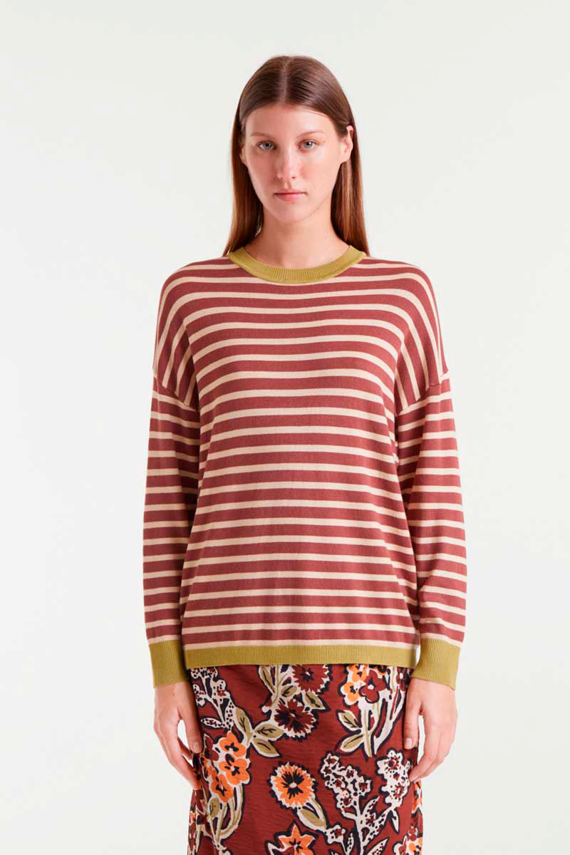 JERSEY DE PUNTO DE RAYAS MARRÓN Y BLANCO