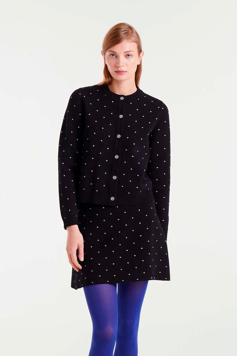 CARDIGAN JAQUARD CON MINI PUNTOS BLANCO