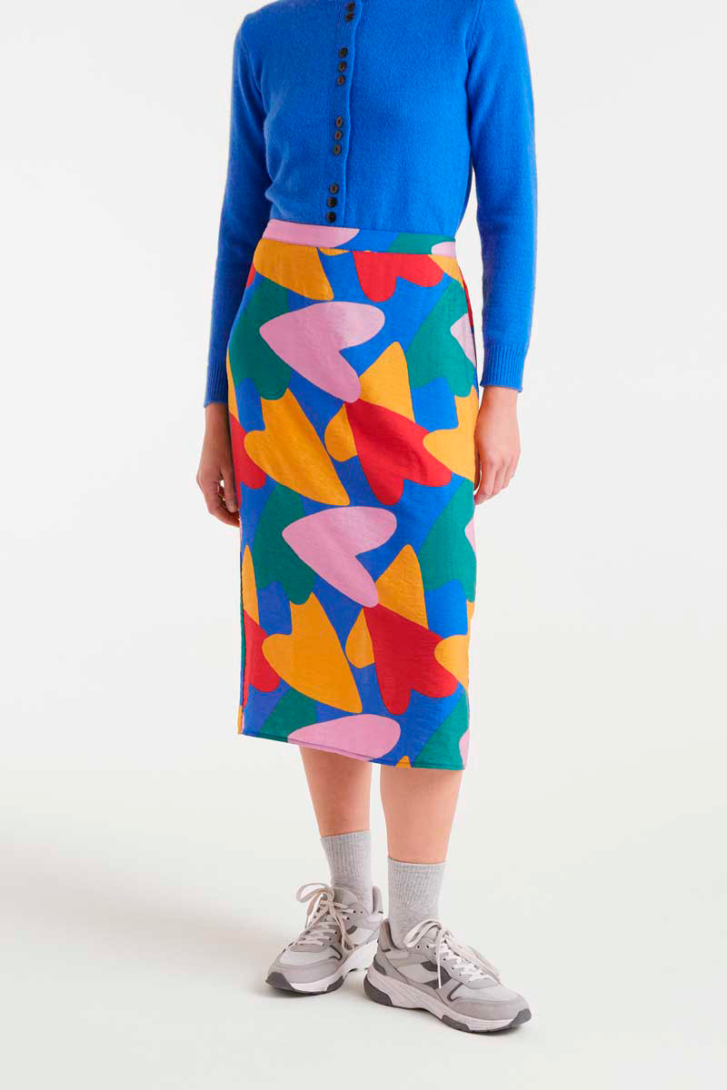 FALDA MIDI CREPÉ LIGERO CON ESTAMPADO CUPIDO