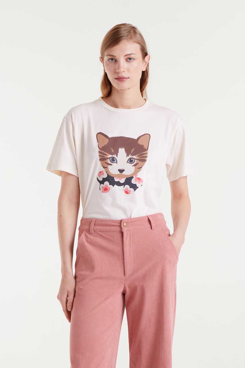 CAMISETA 100% ALGODON CON ESTAMPADO DE GATITO
