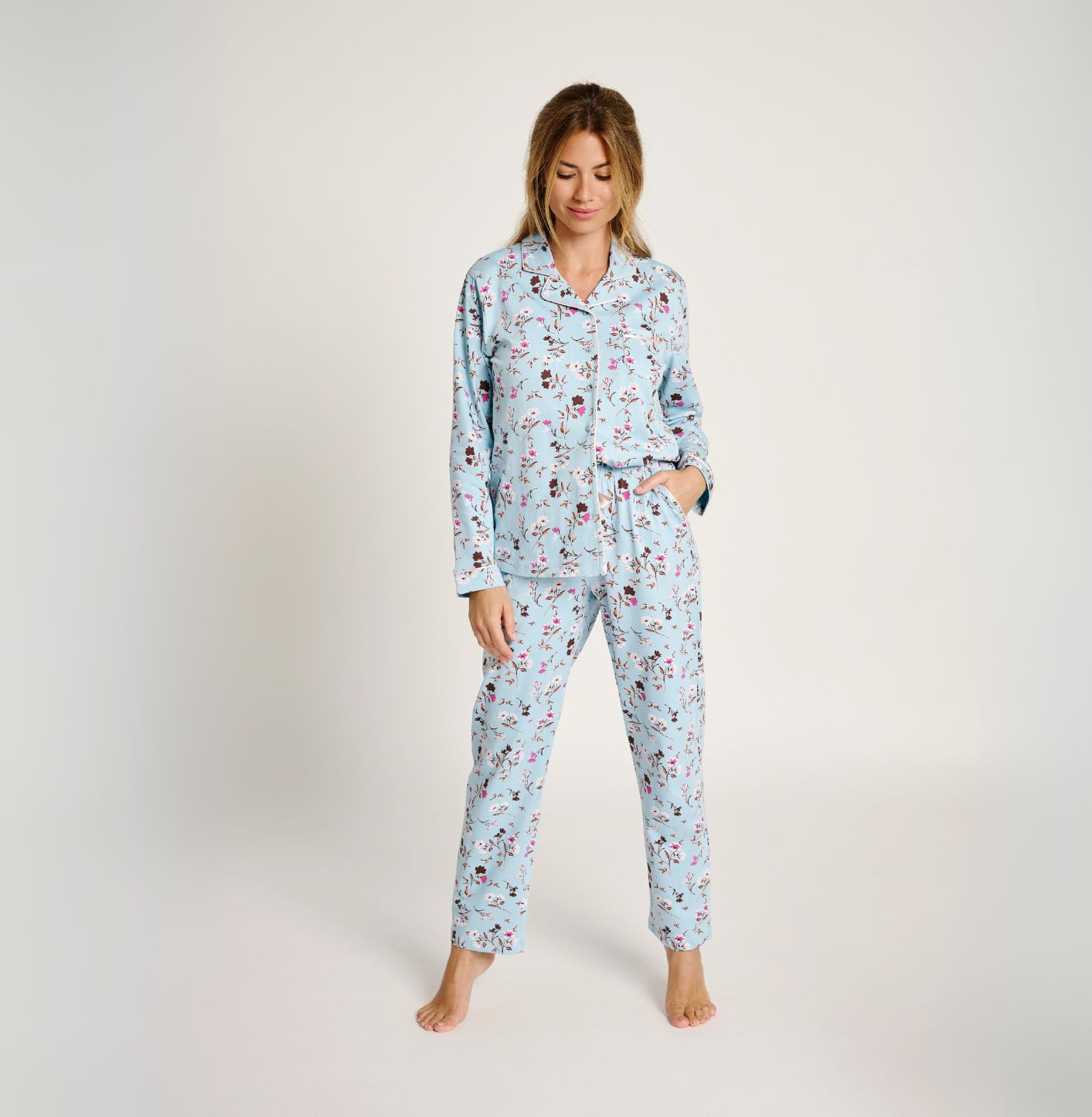 PIJAMA MUJER SINGLE JERSEY FLORES