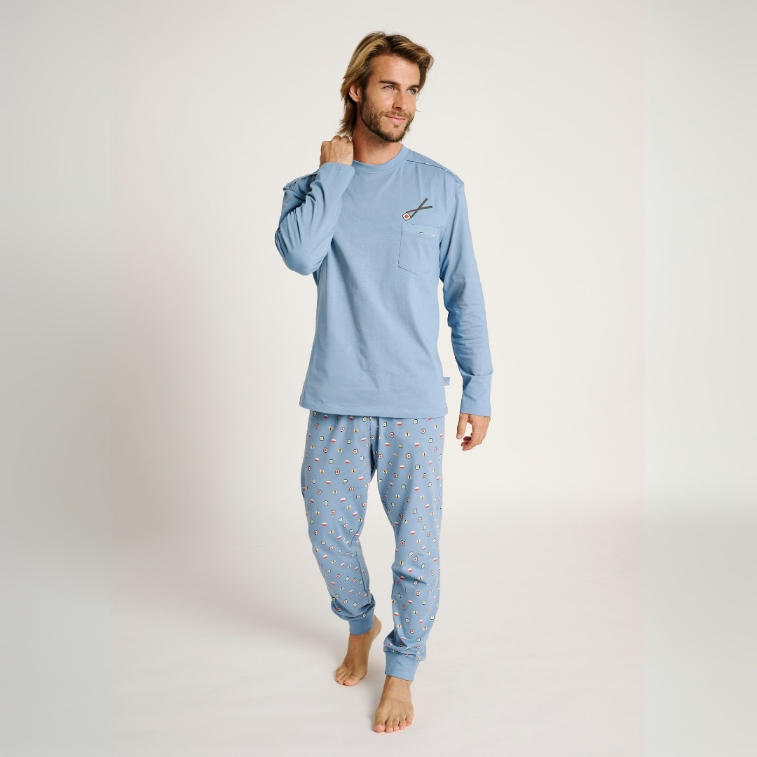 PIJAMA HOMBRE SINGLE JERSEY CELESTE