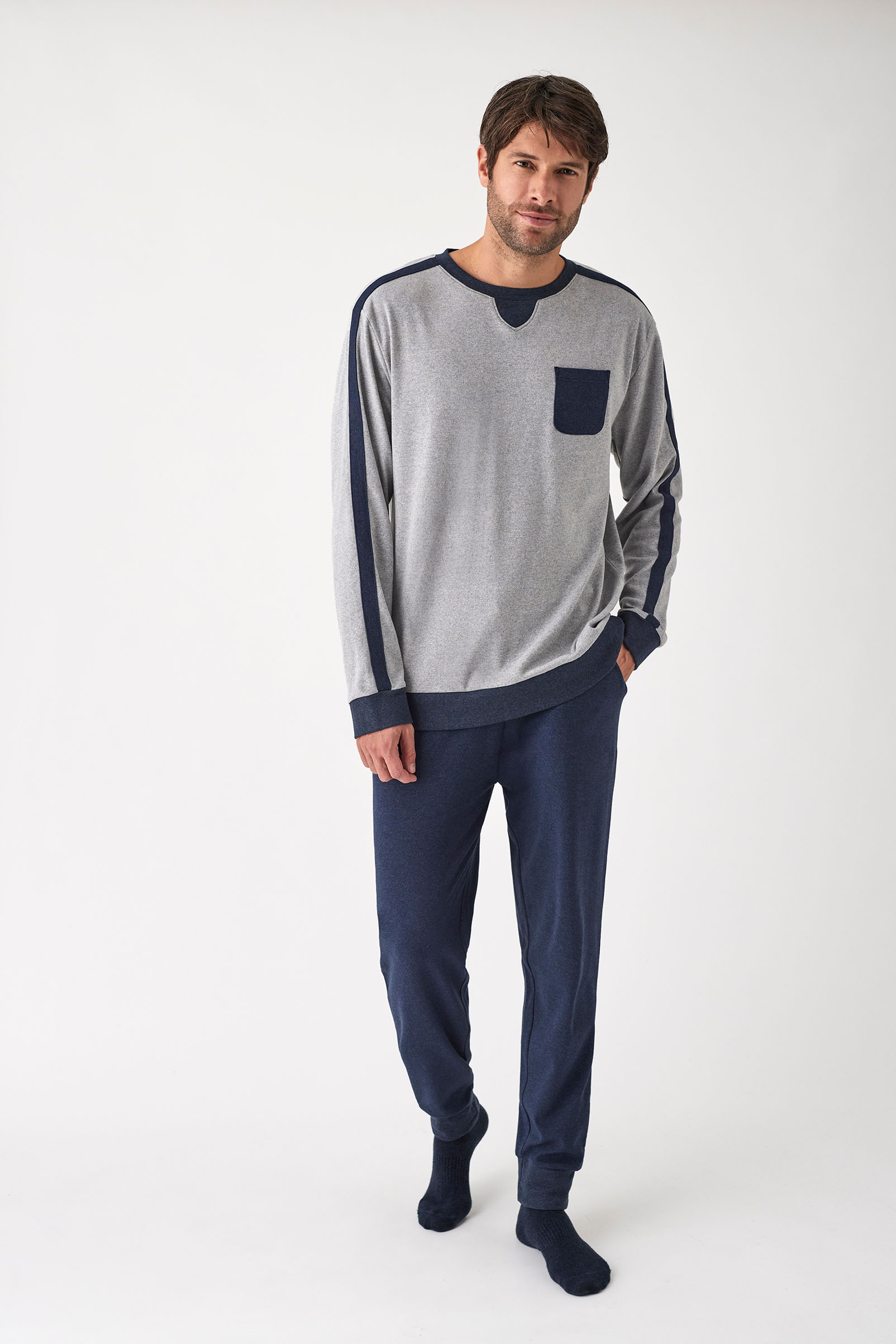 PIJAMA PANTALÓN LARGO PUÑO CON CAMISETA MANGA LARGA ALGODÓN