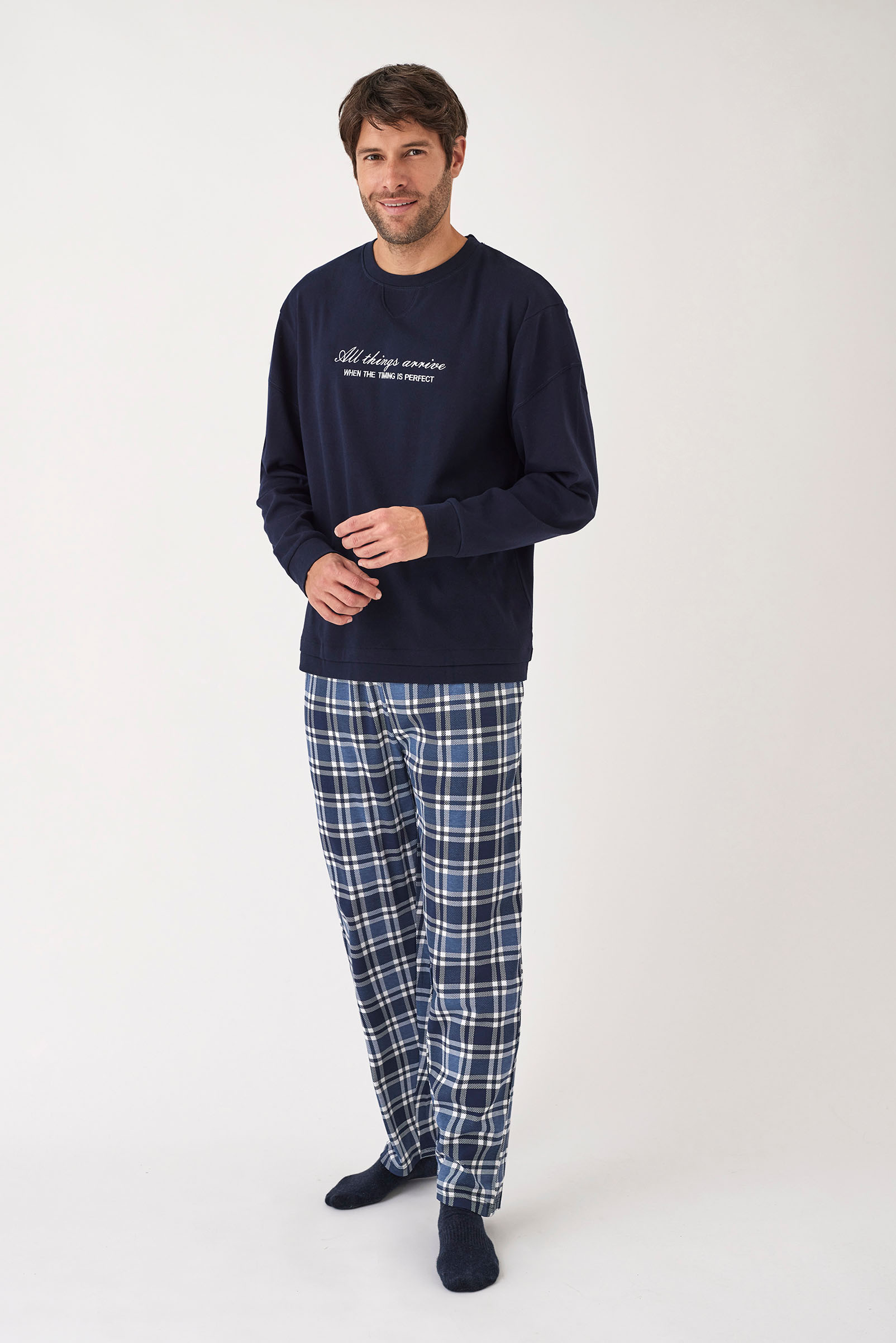 PIJAMA PANTALÓN LARGO  CON CAMISETA MANGA LARGA ALGODÓN